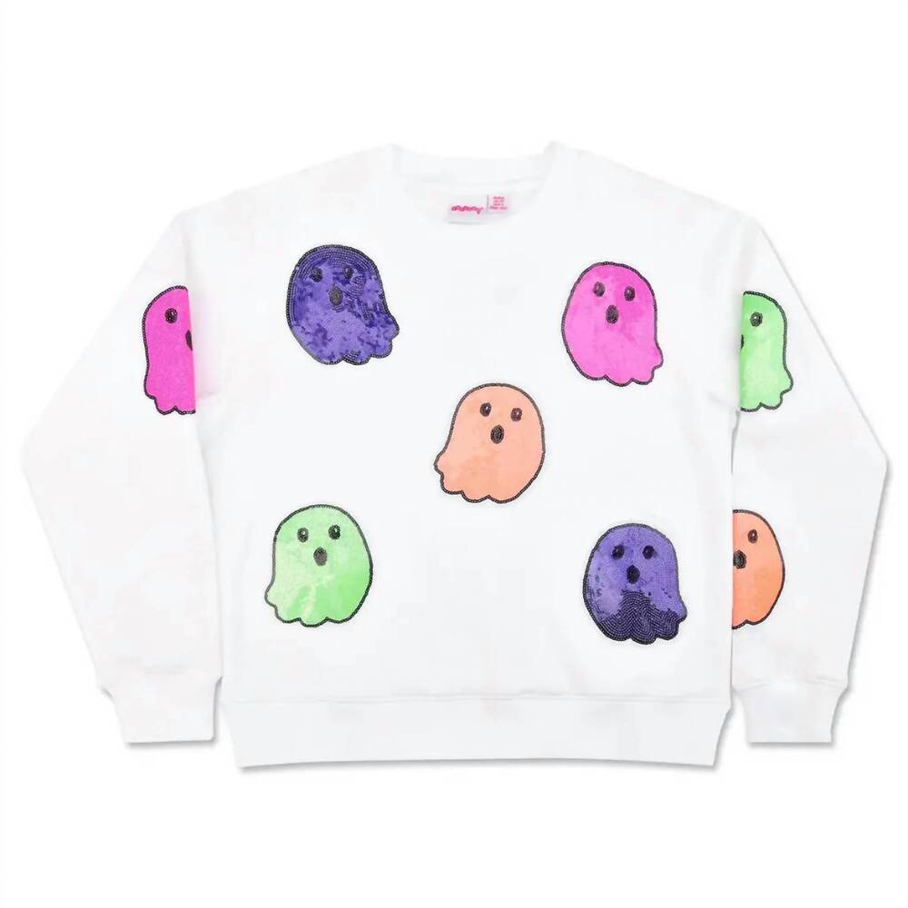 NEW ISCREAM boy's boo crew sequin sweatshirt in white